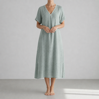 Kyrenia Relaxed Linen Midi Dress in Light Green