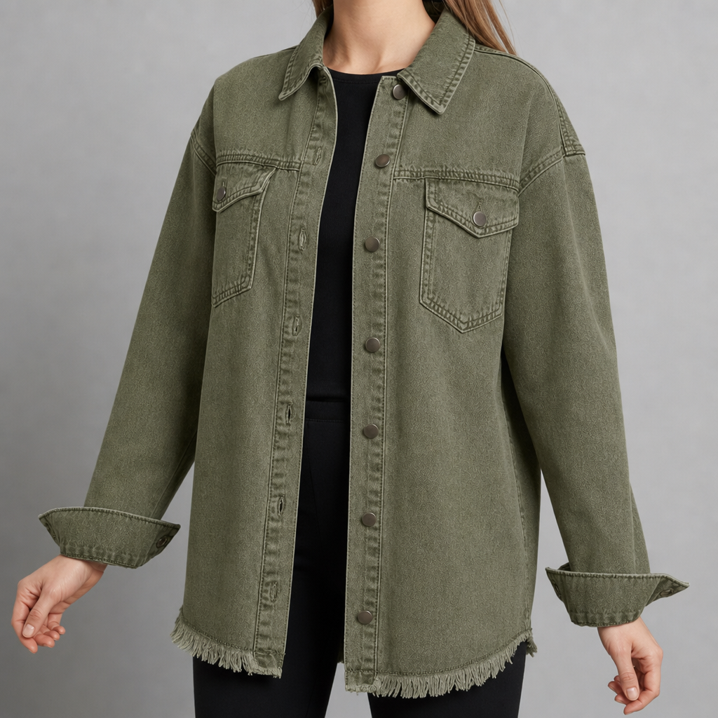 Alberobello Oversized Denim Jacket in Olive Green