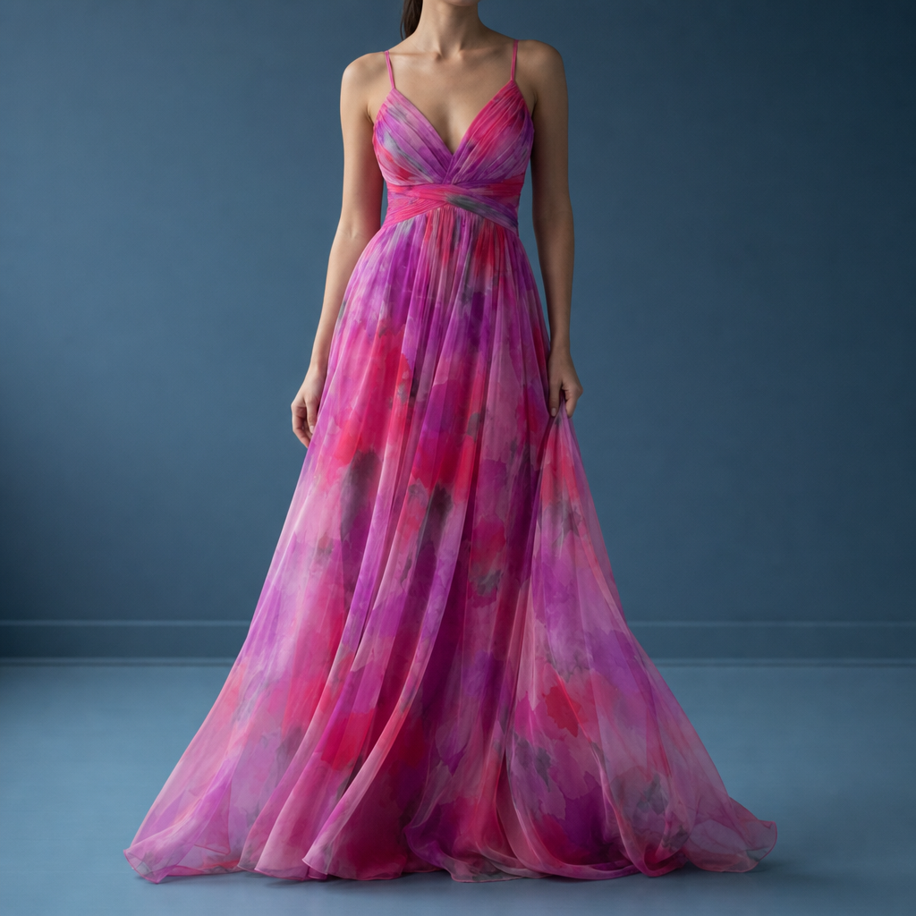Formentera Floral Chiffon Maxi Dress in Pink
