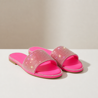 Kythnos Rhinestone Slide Sandals in Pink