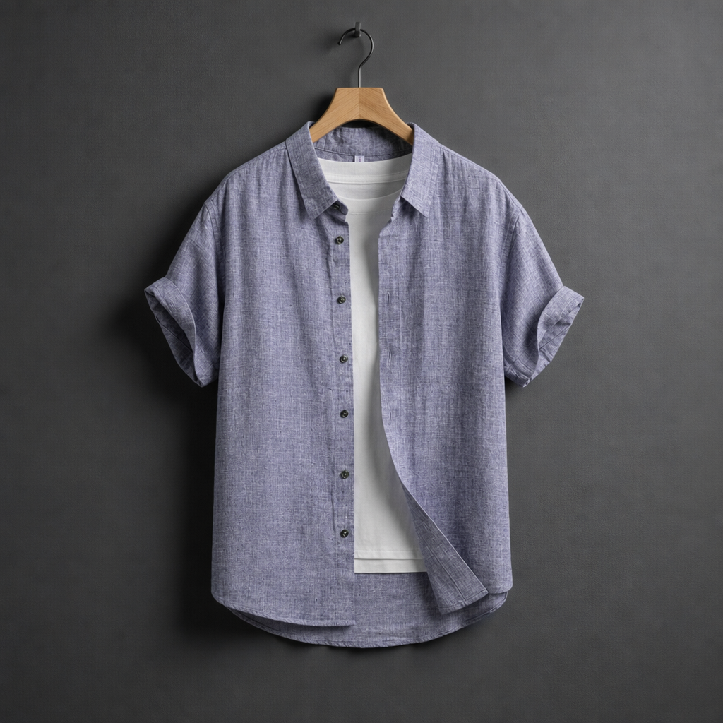 Rethymno Linen Short Sleeve Shirt in Purple