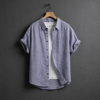 Rethymno Linen Short Sleeve Shirt in Purple
