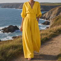 Zakynthos V-Neck Wide-Leg Jumpsuit in Yellow
