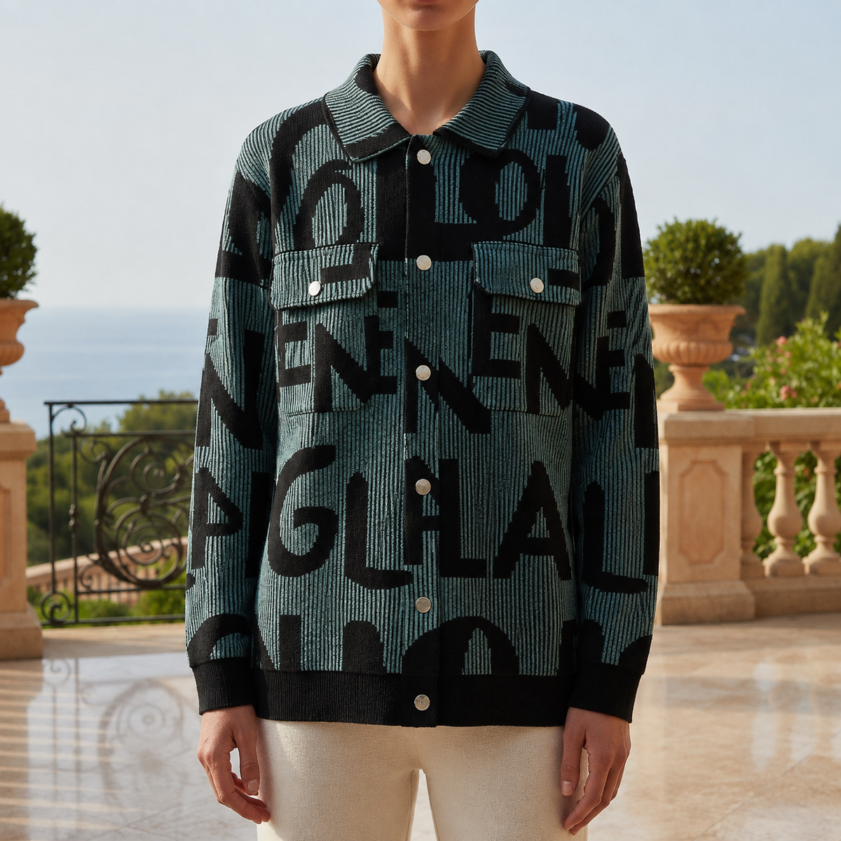 Marenzo Letter Print Knit Jacket