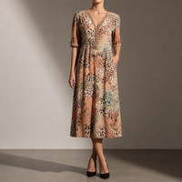 Gordes Floral Print Midi Dress in Beige