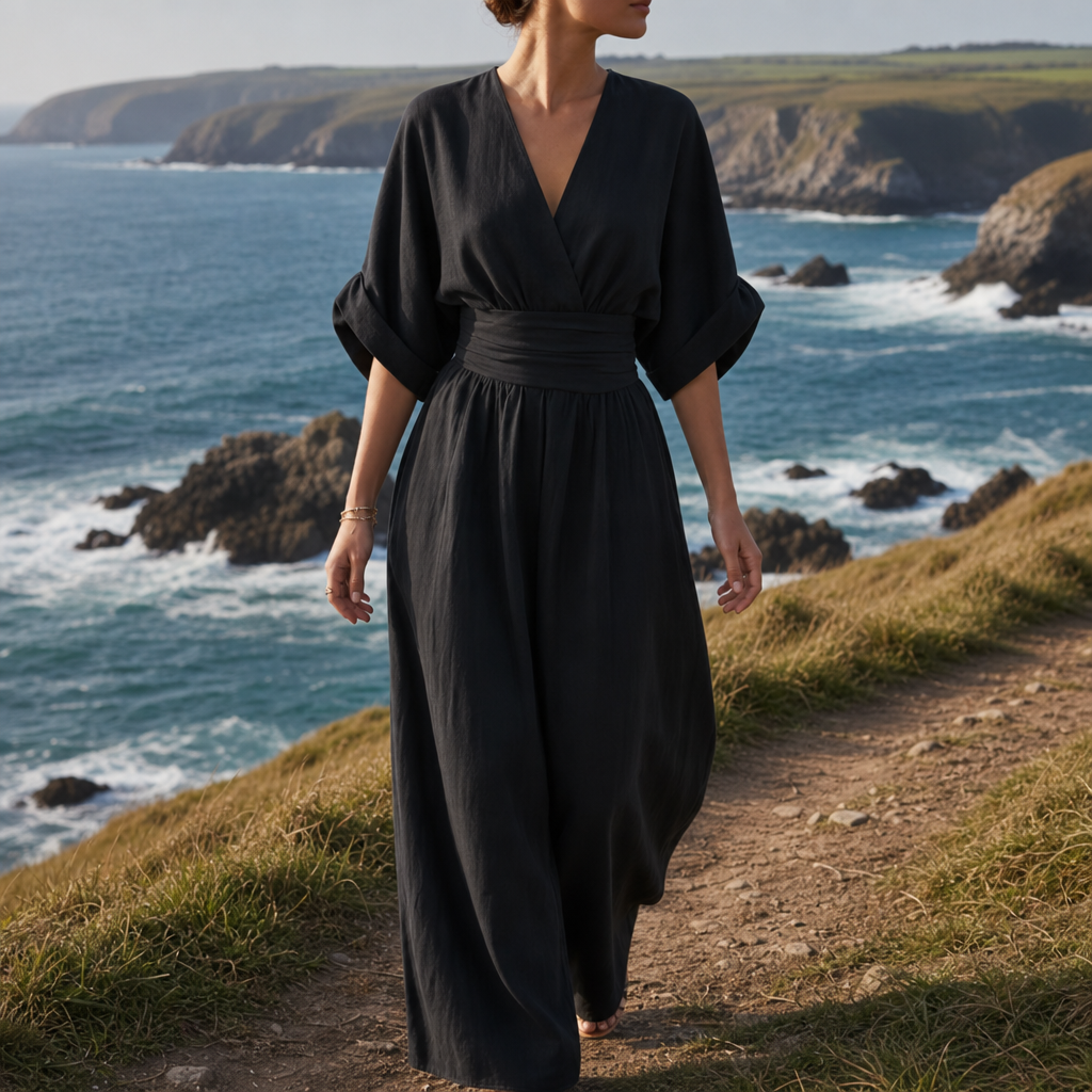 Zakynthos V-Neck Wide-Leg Jumpsuit in Black