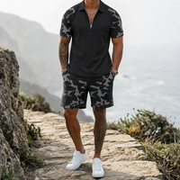 Makarska Camo Zip Polo Set in Black