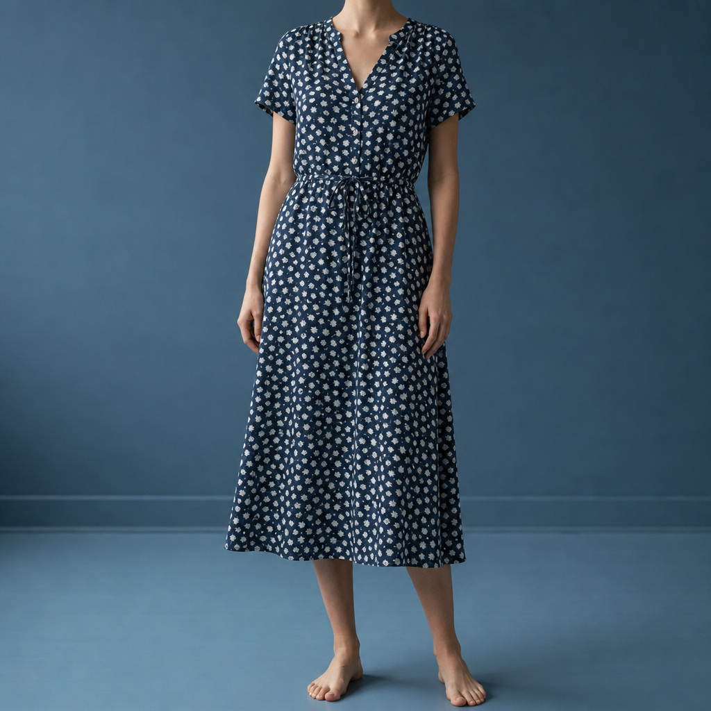 Figueres Spotted Print Midi Dress in Blue