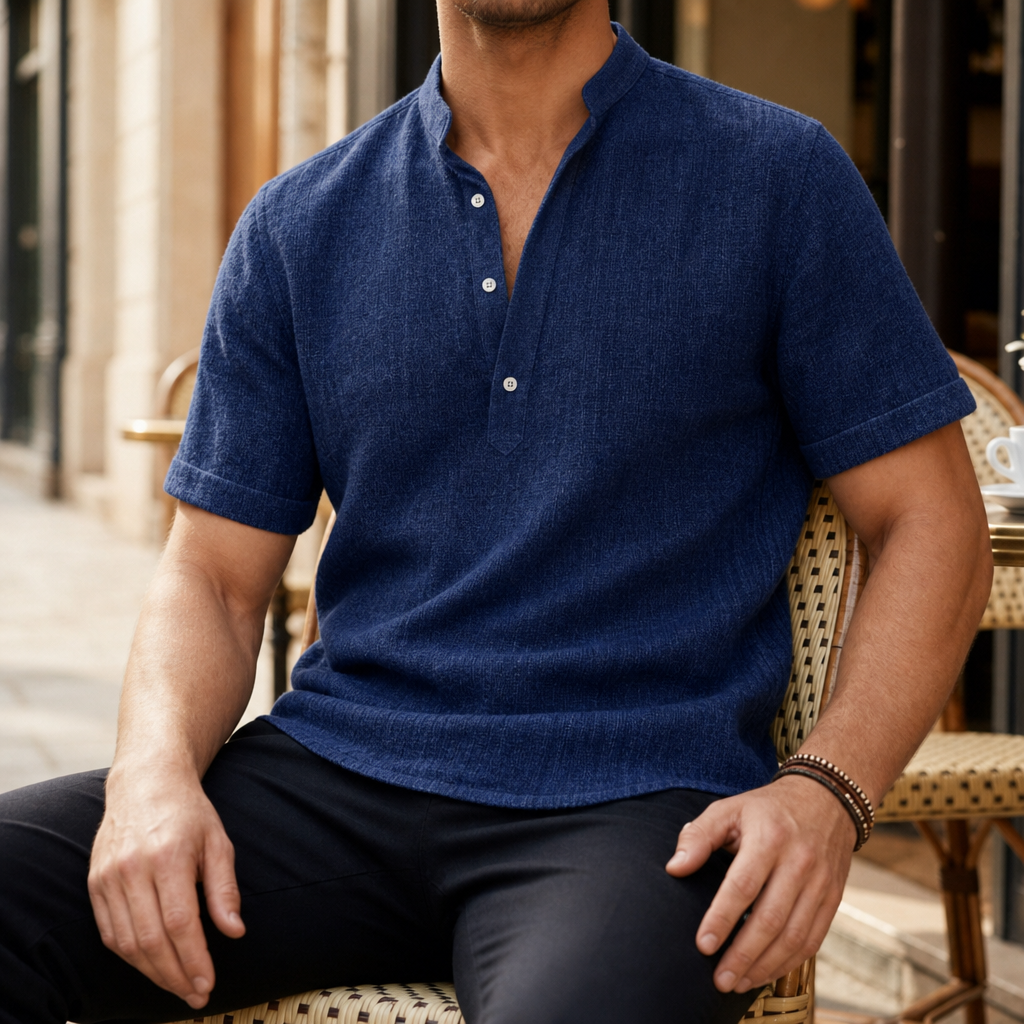 Kea Linen Henley Shirt in Dark Blue