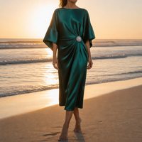 Montalcino Satin Batwing Midi Dress in Green