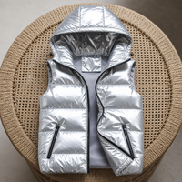Monsaraz Metallic Hooded Puffer Vest in Light Gray