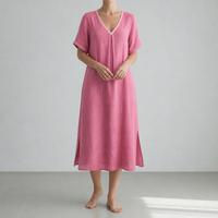 Kyrenia Relaxed Linen Midi Dress in Pink
