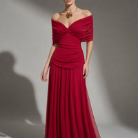 Astypalaia Off-Shoulder Ruched Maxi Dress in Red