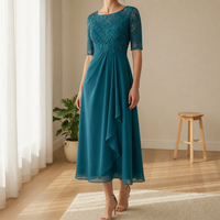 Cadiz Lace Chiffon Midi Dress in Turquoise