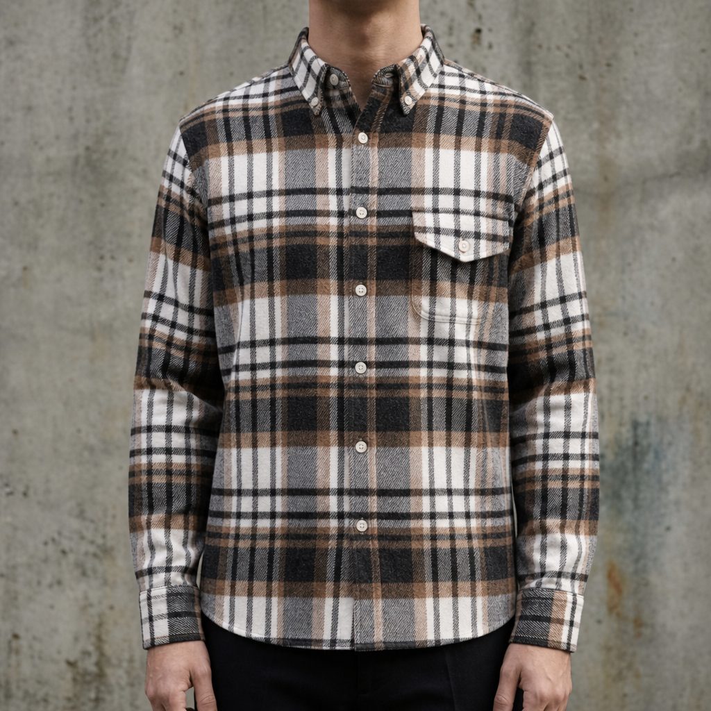 Serifos Plaid Flannel Shirt in White