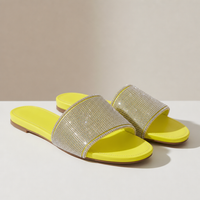 Kythnos Rhinestone Slide Sandals in Yellow
