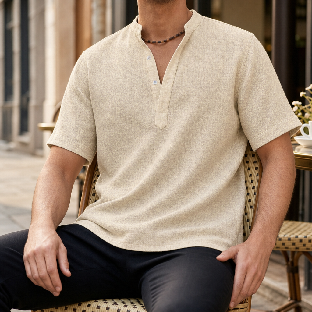 Kea Linen Henley Shirt in Beige