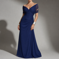 Astypalaia Off-Shoulder Ruched Maxi Dress in Blue