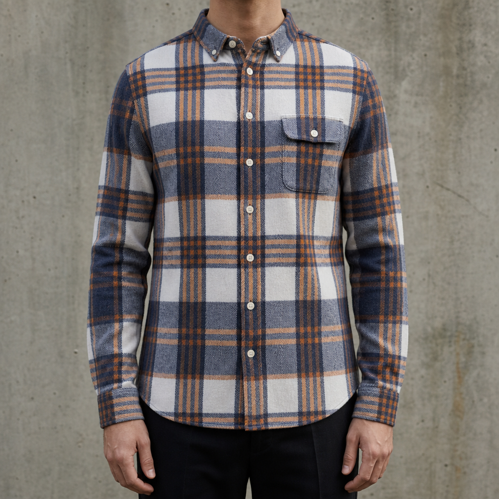 Serifos Plaid Flannel Shirt in Blue