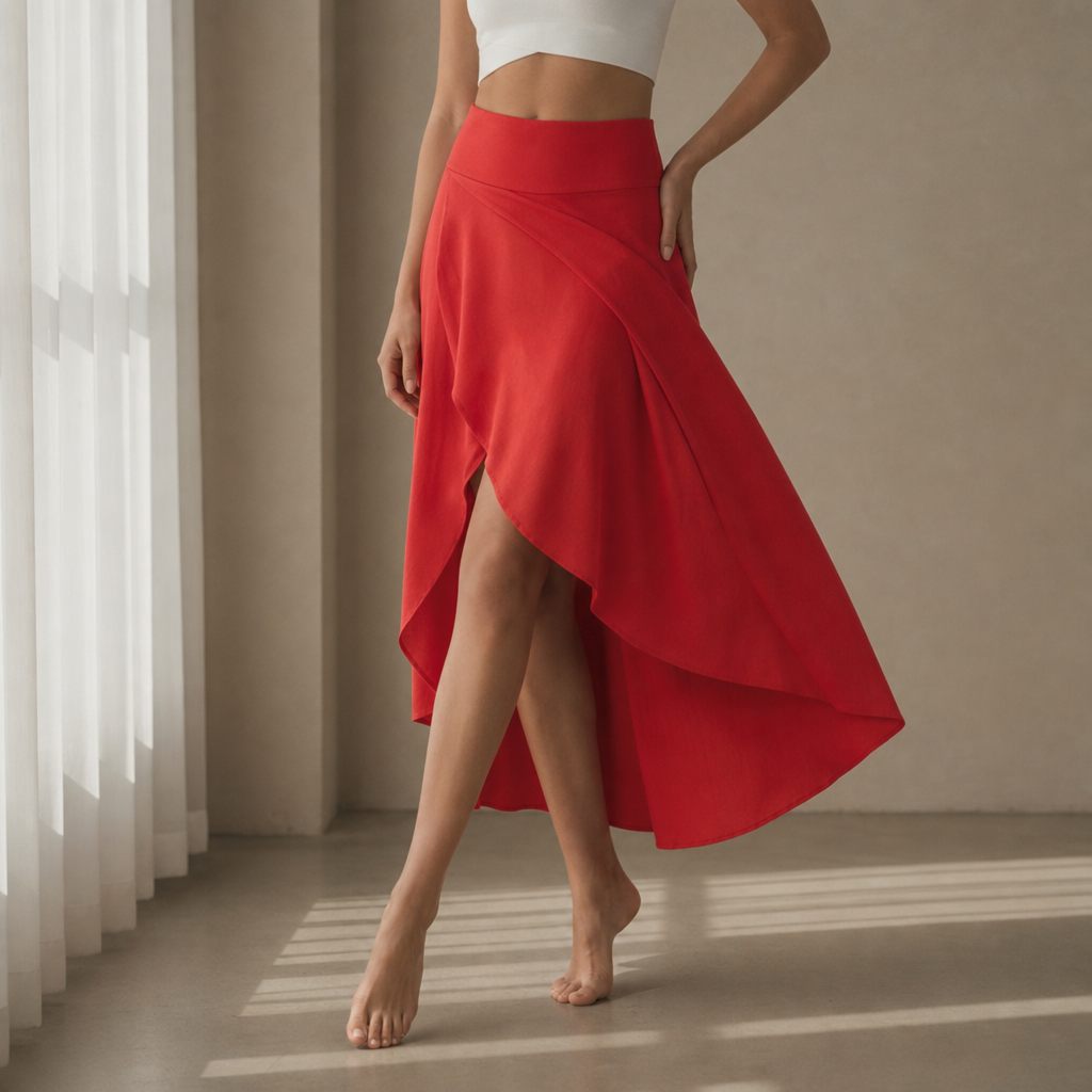 Lamego Flowy Wrap Midi Skirt in Flame Red
