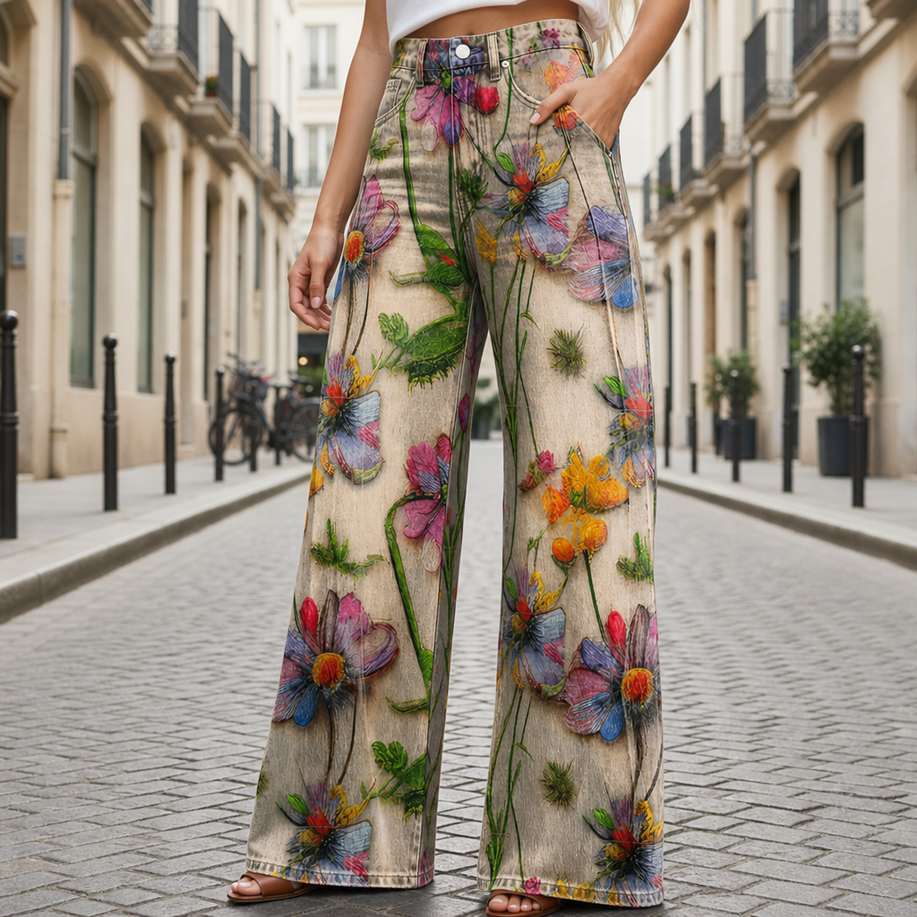 Comino Floral Wide-Leg Jeans in Flowers