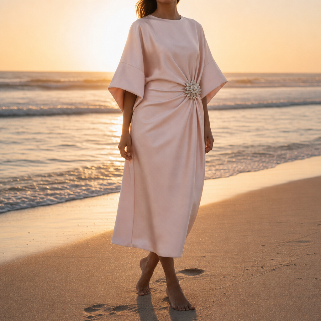 Montalcino Satin Batwing Midi Dress in Light Pink