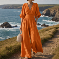 Zakynthos V-Neck Wide-Leg Jumpsuit in Orange