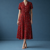 Figueres Spotted Print Midi Dress in Red