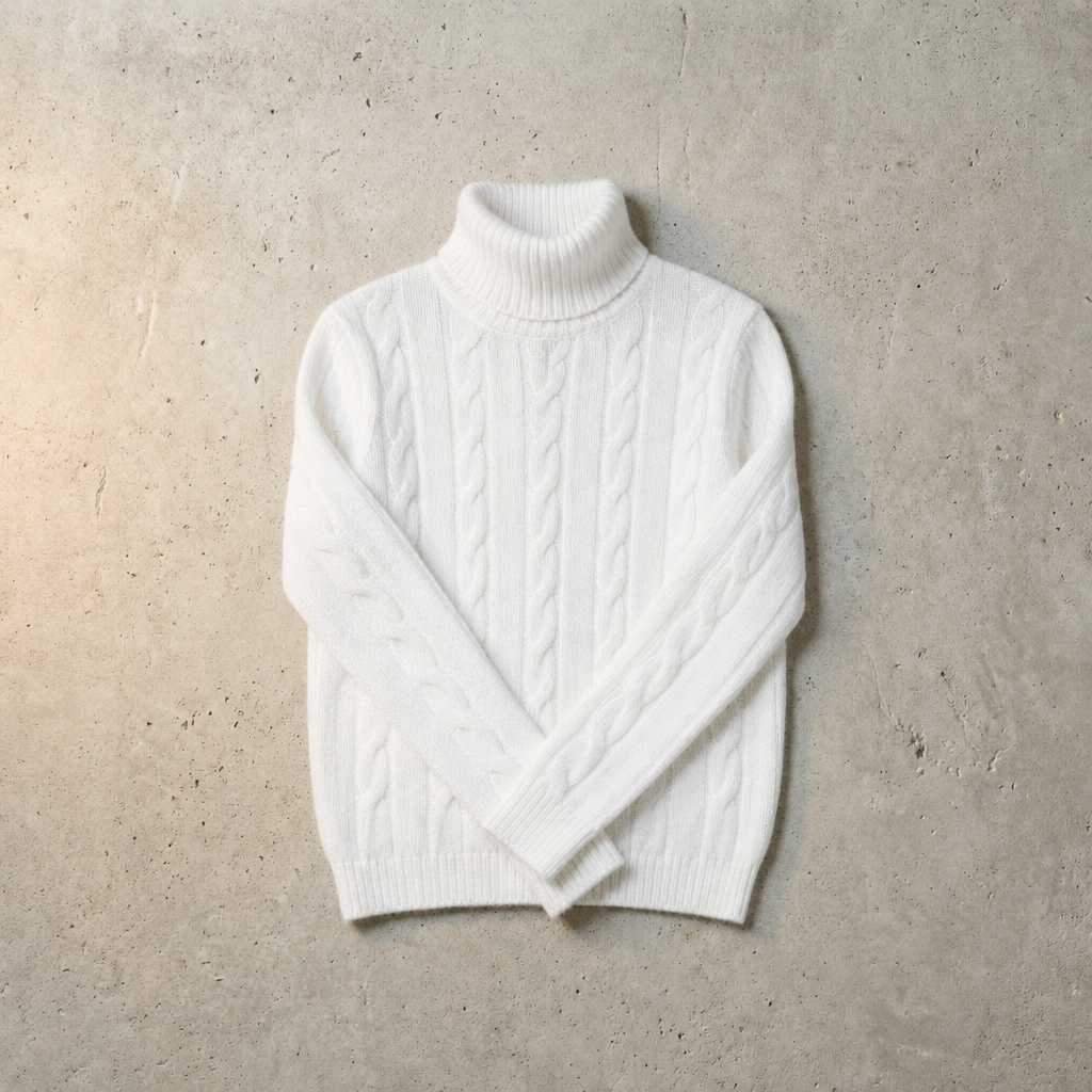 Hondarribia Cable Knit Turtleneck Sweater in White