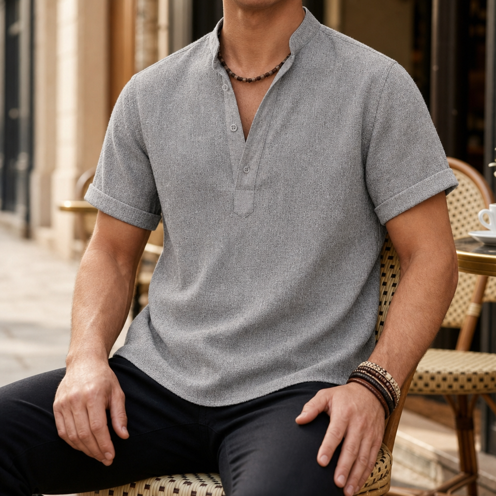Kea Linen Henley Shirt in Gray