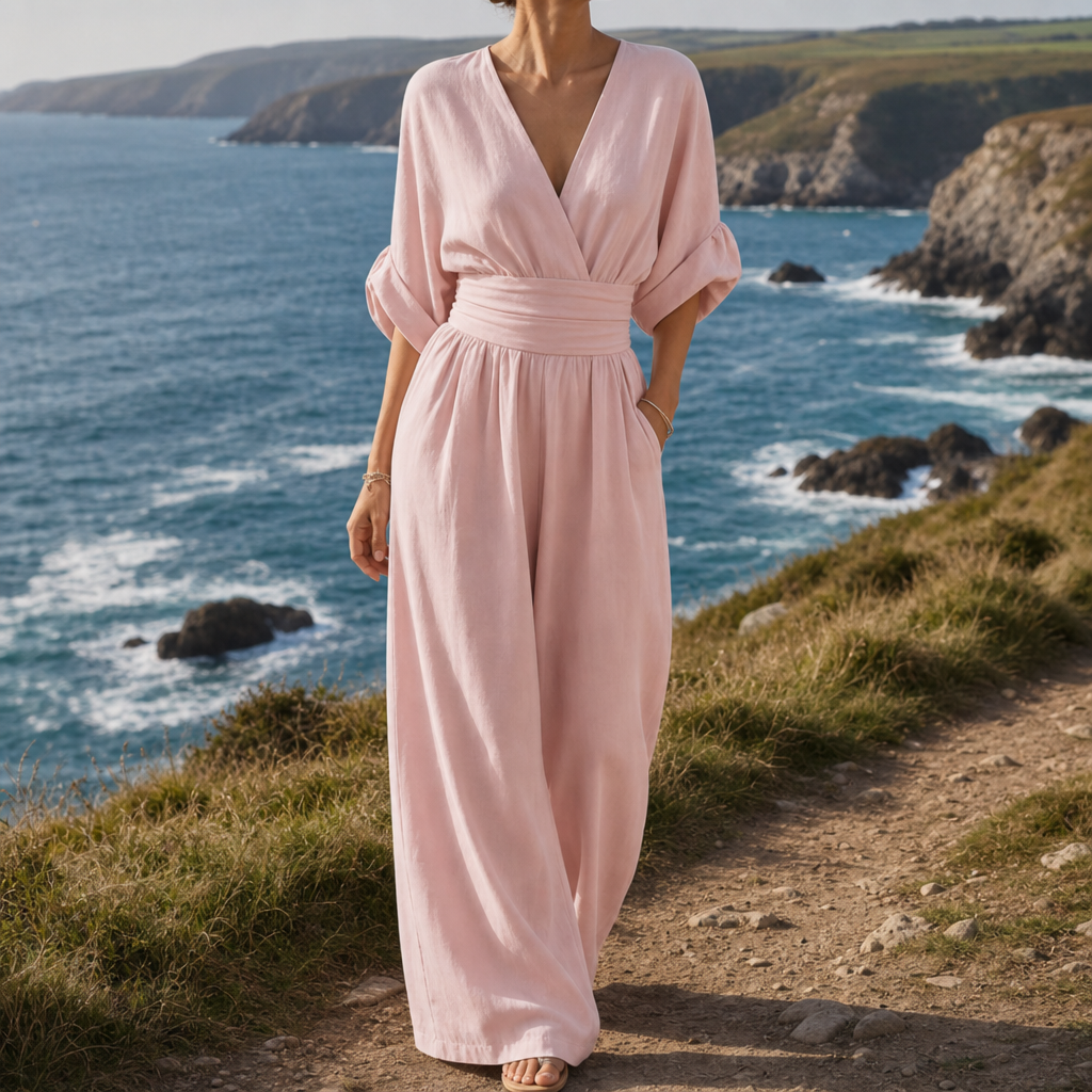Zakynthos V-Neck Wide-Leg Jumpsuit in Light pink