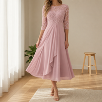 Cadiz Lace Chiffon Midi Dress in Pink