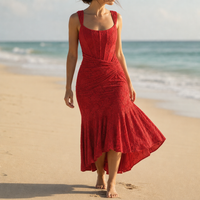 Figueres Lace Hi-Low Mermaid Dress in Red