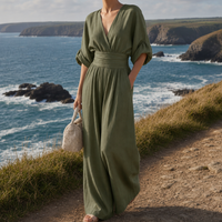 Zakynthos V-Neck Wide-Leg Jumpsuit in Green