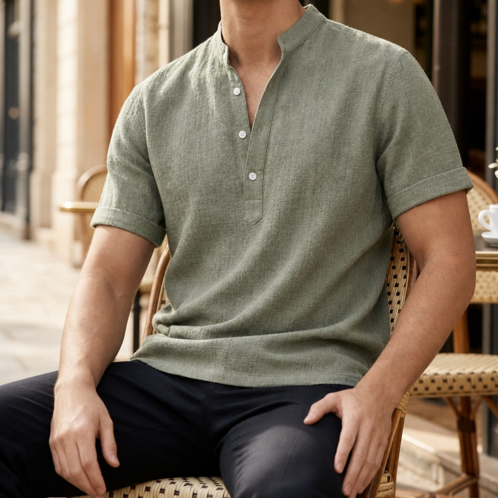 Kea Linen Henley Shirt in Green