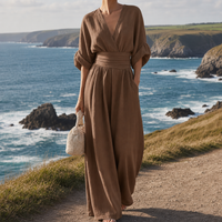 Zakynthos V-Neck Wide-Leg Jumpsuit in Brown