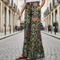 Comino Floral Wide-Leg Jeans in Dark Blue