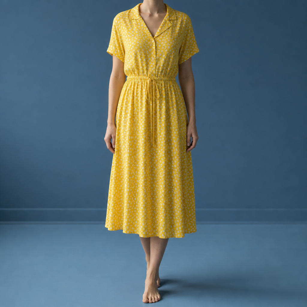 Figueres Spotted Print Midi Dress in Yellow