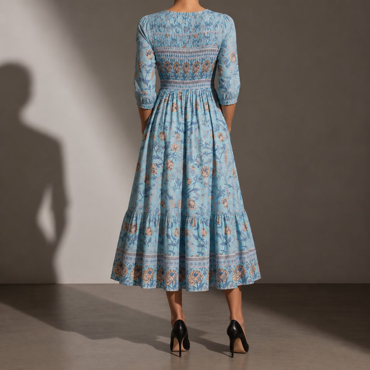 Calpe Smocked Floral Midi Dress