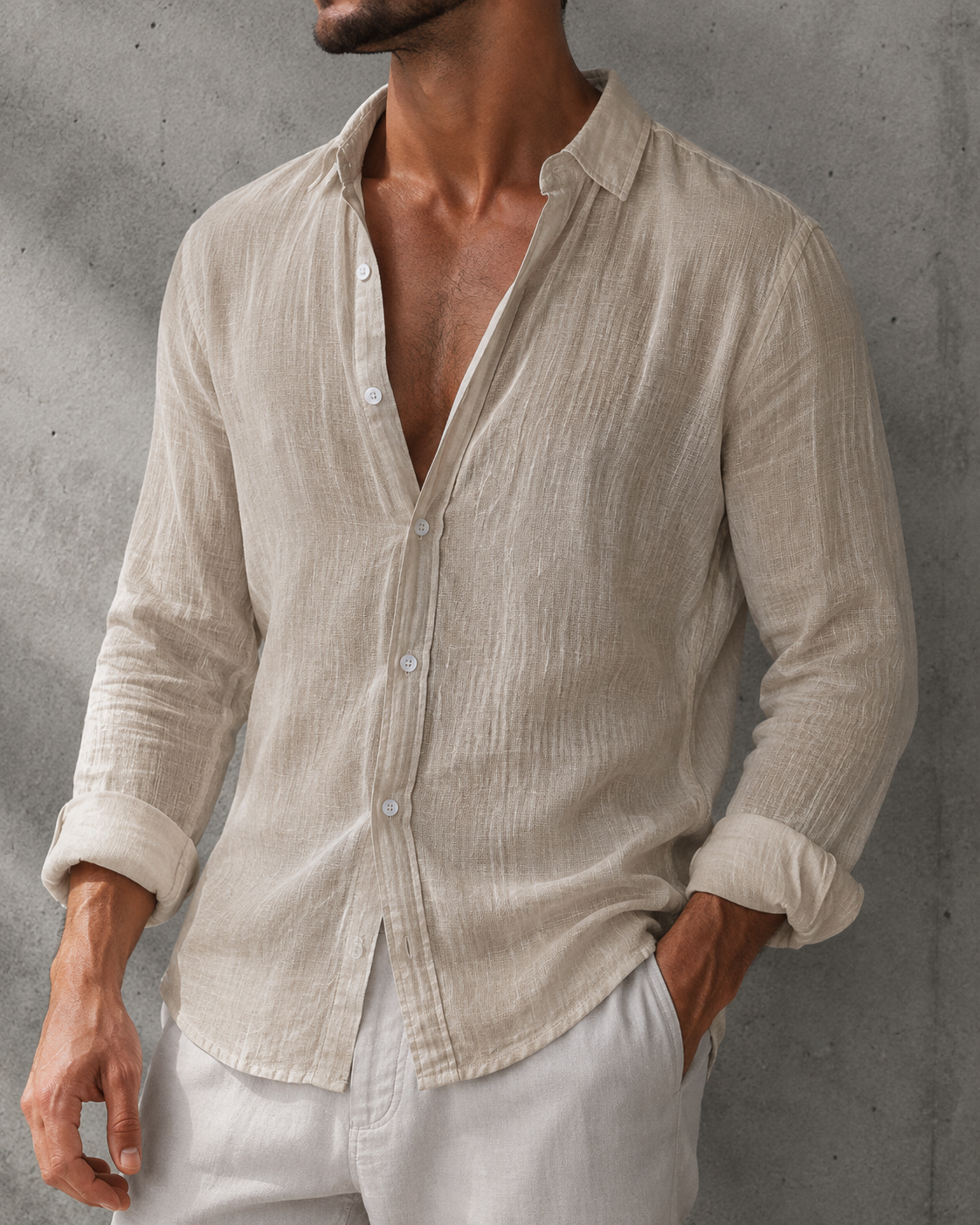 Coimbra Linen Open-Collar Shirt