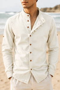 Porquerolles Mandarin Collar Linen Shirt
