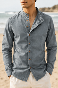Porquerolles Mandarin Collar Linen Shirt