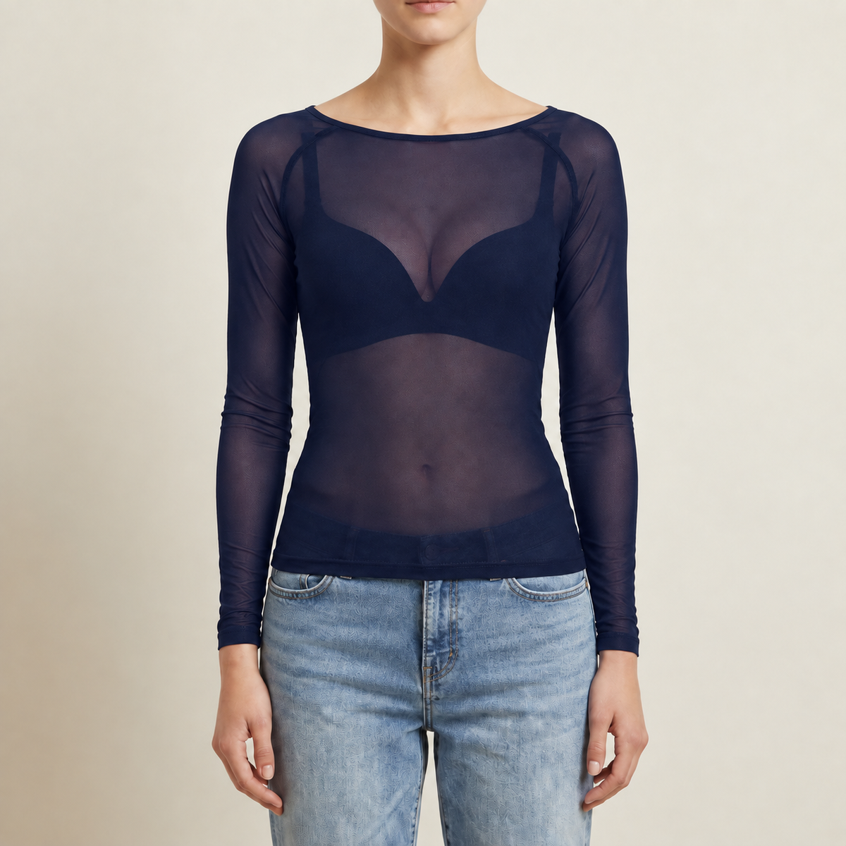 Calpe Sheer Mesh Long-Sleeve Top