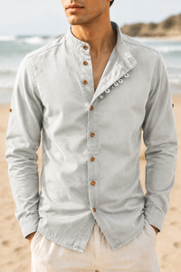 Porquerolles Mandarin Collar Linen Shirt