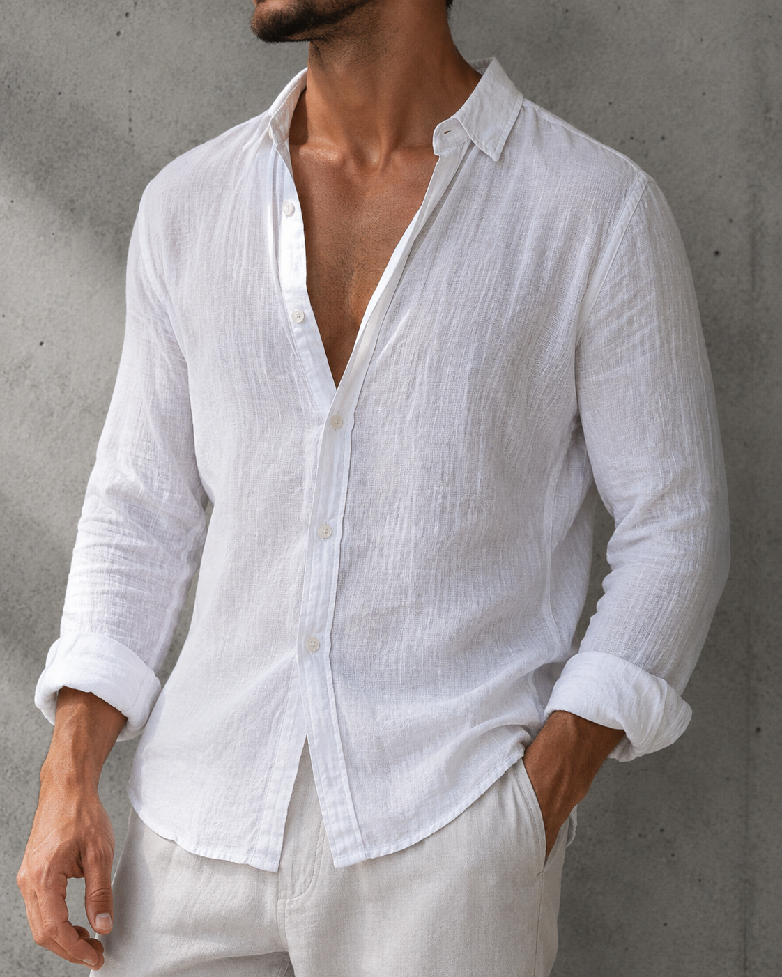 Coimbra Linen Open-Collar Shirt