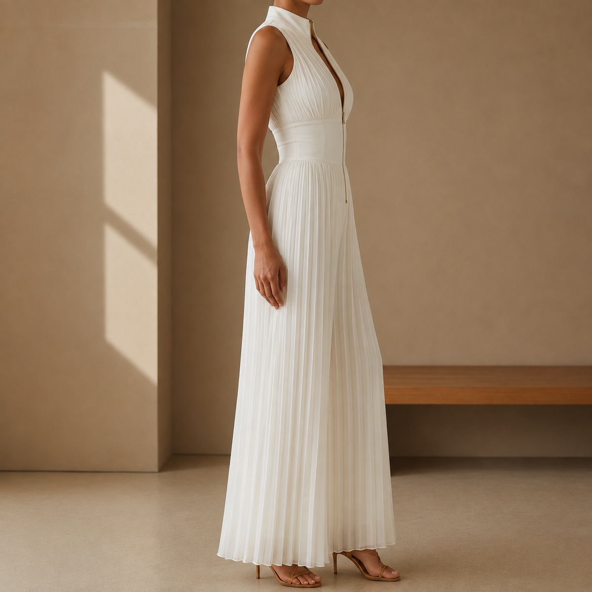 Lacoste Pleated Chiffon Wide-Leg Jumpsuit