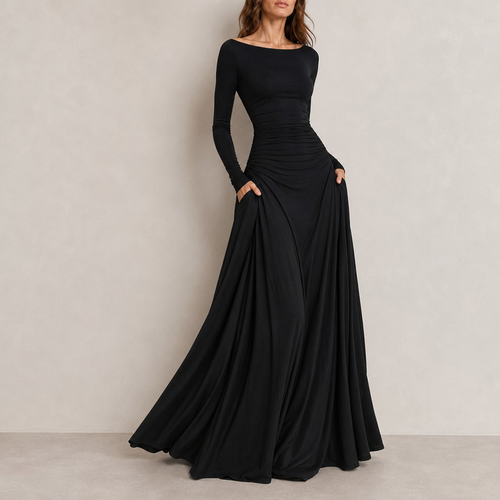 Ajaccio Draped Maxi Dress in Black