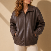 Ajaccio Oversized Leather Bomber in Brown