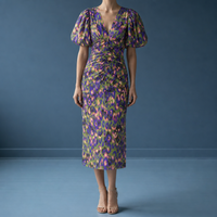 Albufeira Puff Sleeve Midi Dress in Multicolor