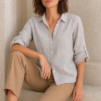 Alicante Relaxed Linen Button-Up Shirt in Gray